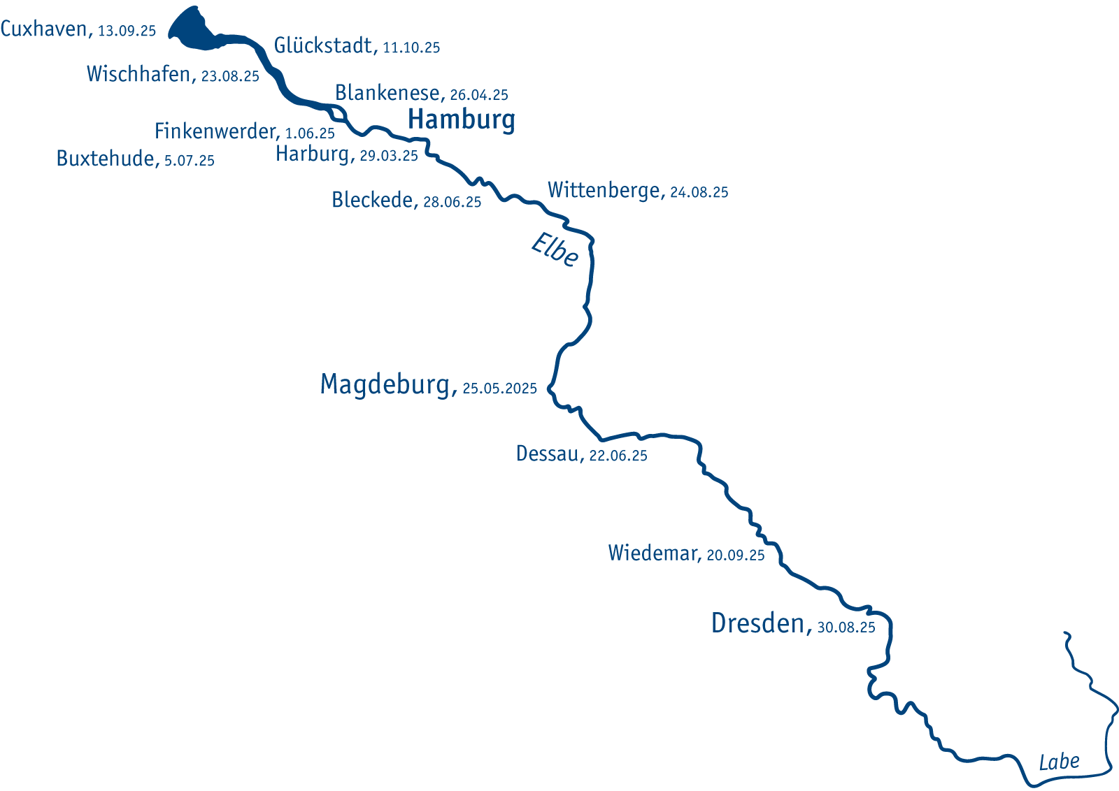 Karte Elbe mit Konzertorten